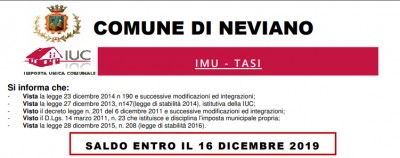 IMU – TASI – Saldo entro il 16 dicembre 2019