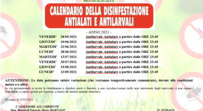 Calendario interventi di disinfestazione Antilarvale e Antialare Comune di Neviano